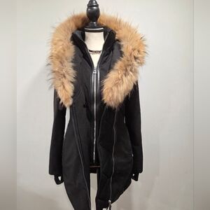 RUDSAK Black Down Parka w/ Natural Fur Trim | XS